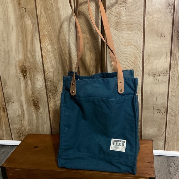 Feed Navy Canvas Tote with Tan Straps - Picture 1 of 12